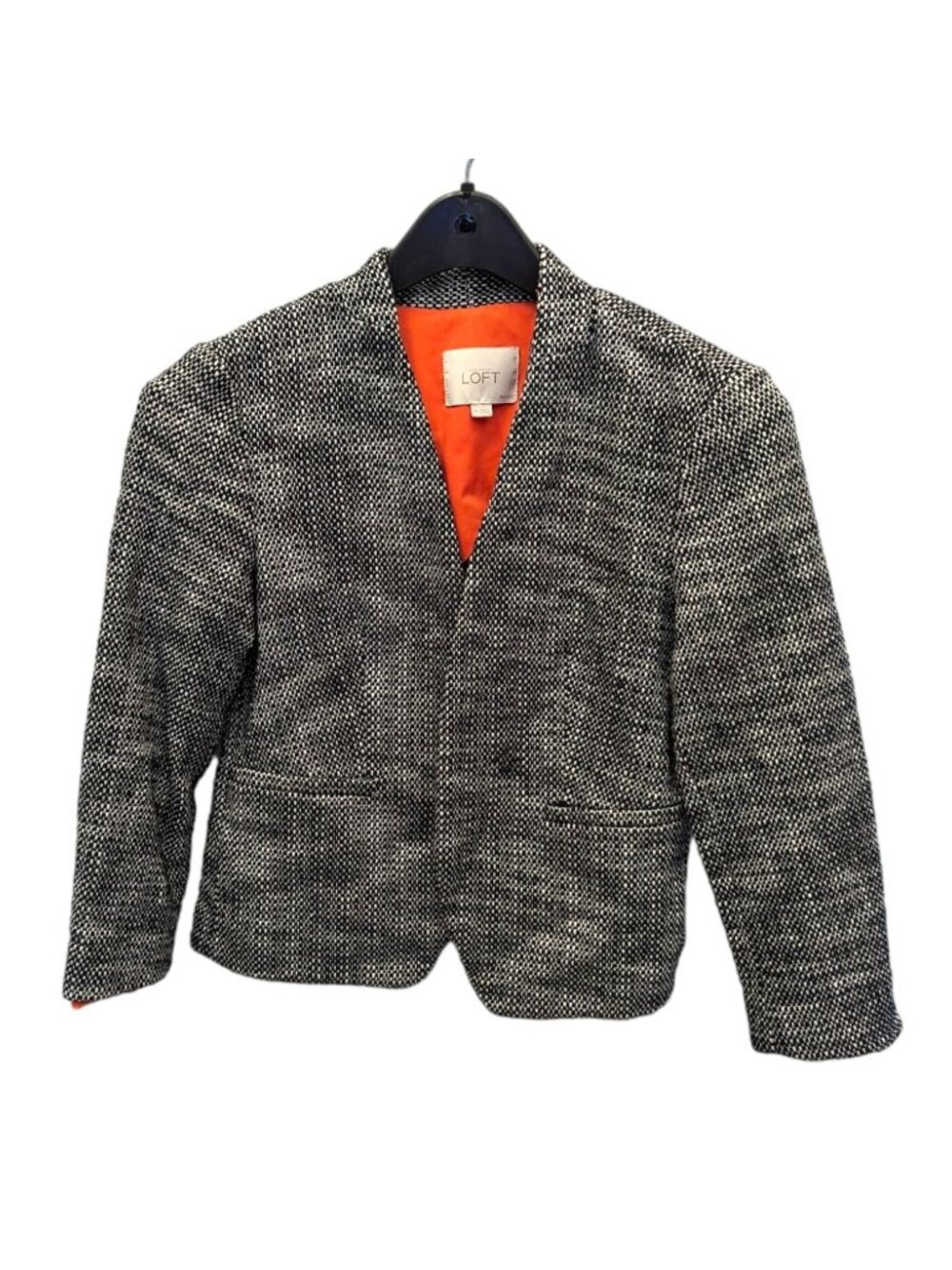 Ann Taylor Loft Petites Blazer Jacket Tweed Open Front Lined Black White Size 4P